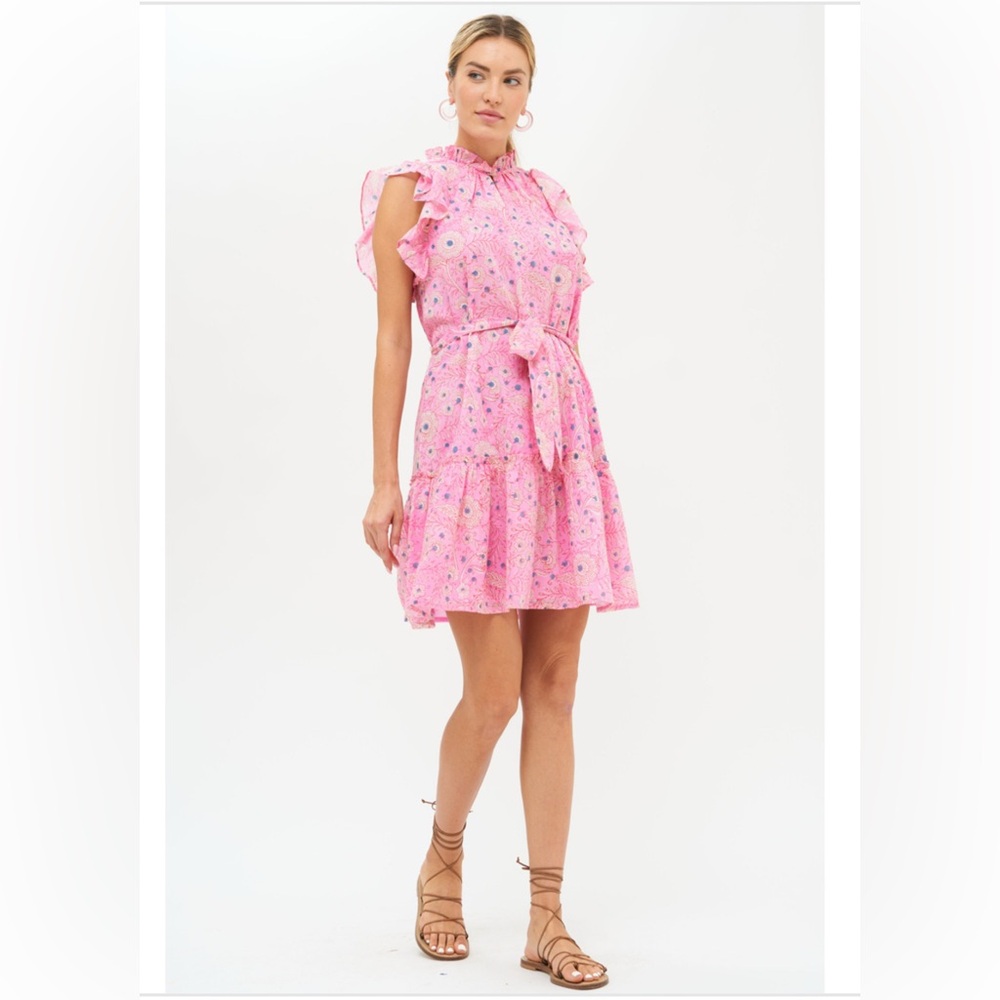 Oliphant- Flirty Ruffle Hem Dress- Carolina Pink
